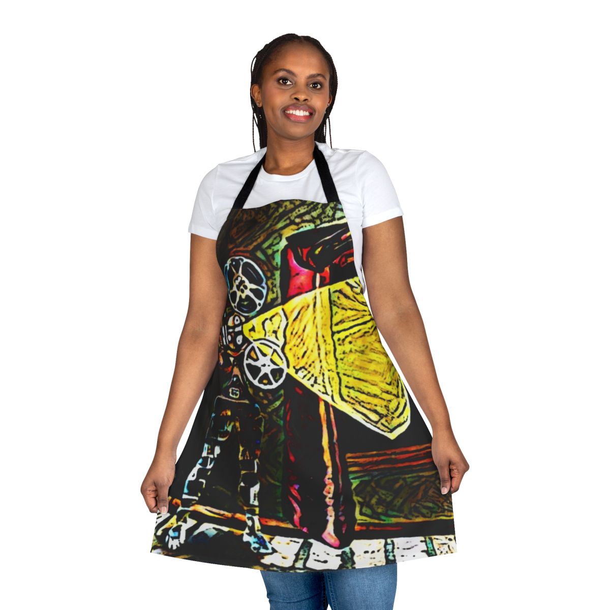 Artistic cinema-inspired apron with surreal photoshop design