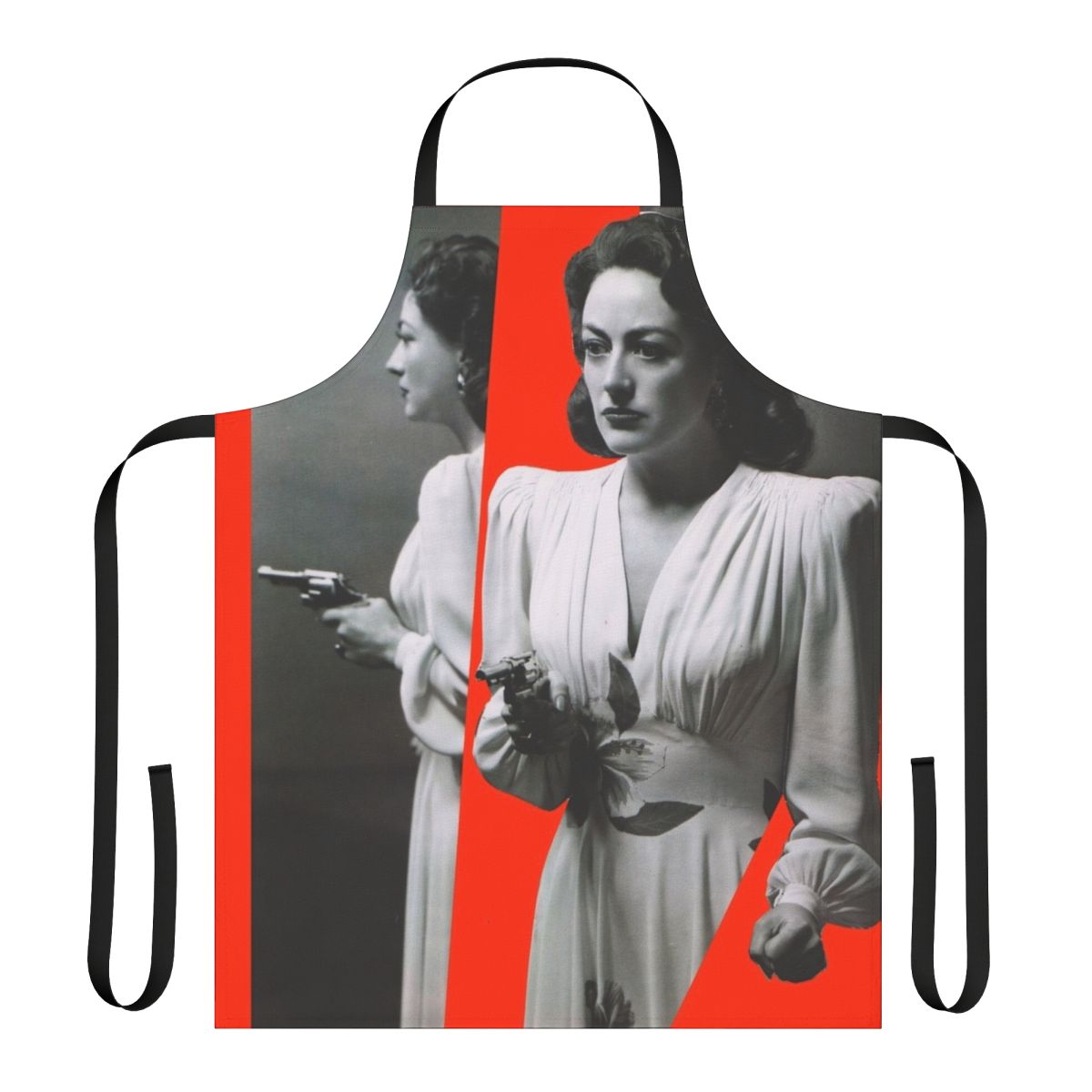Artistic collage-style apron featuring imagery from the film Mildred Pierce, starring actress Joan Crawford.