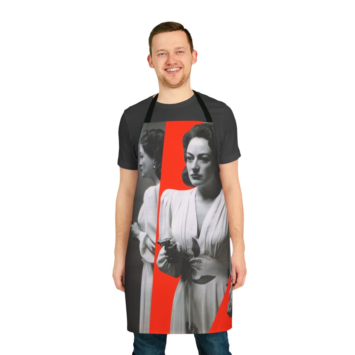 Artistic collage-style apron featuring imagery from the film Mildred Pierce, starring actress Joan Crawford.