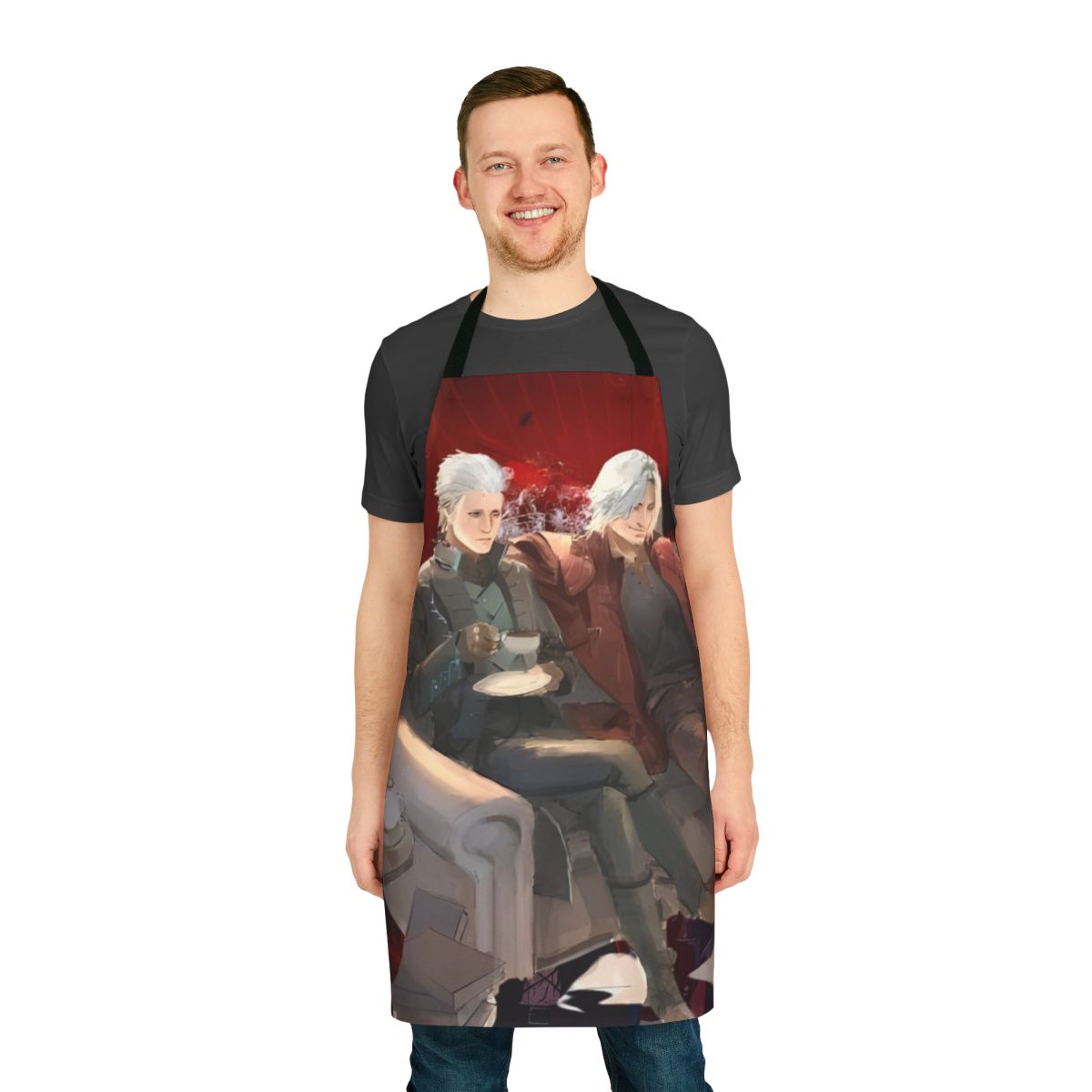 Devil May Cry themed apron with iconic characters and imagery