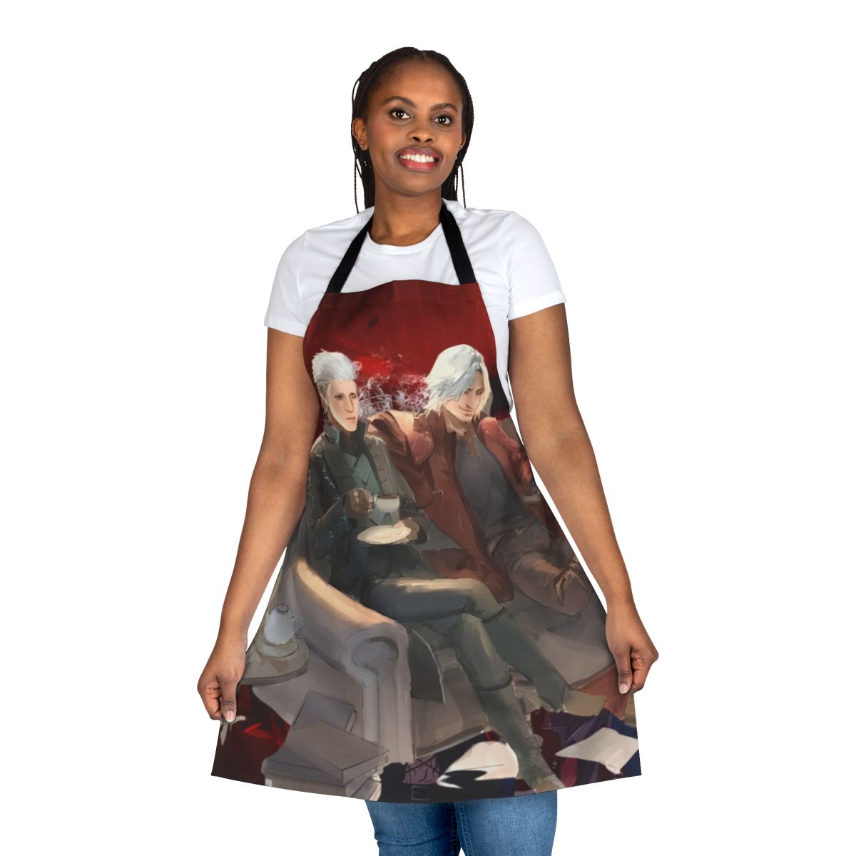 Devil May Cry themed apron with iconic characters and imagery