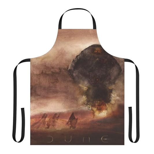 Artistic watercolor design of the battle on the desert planet Arrakis from the Dune 2020 movie.
