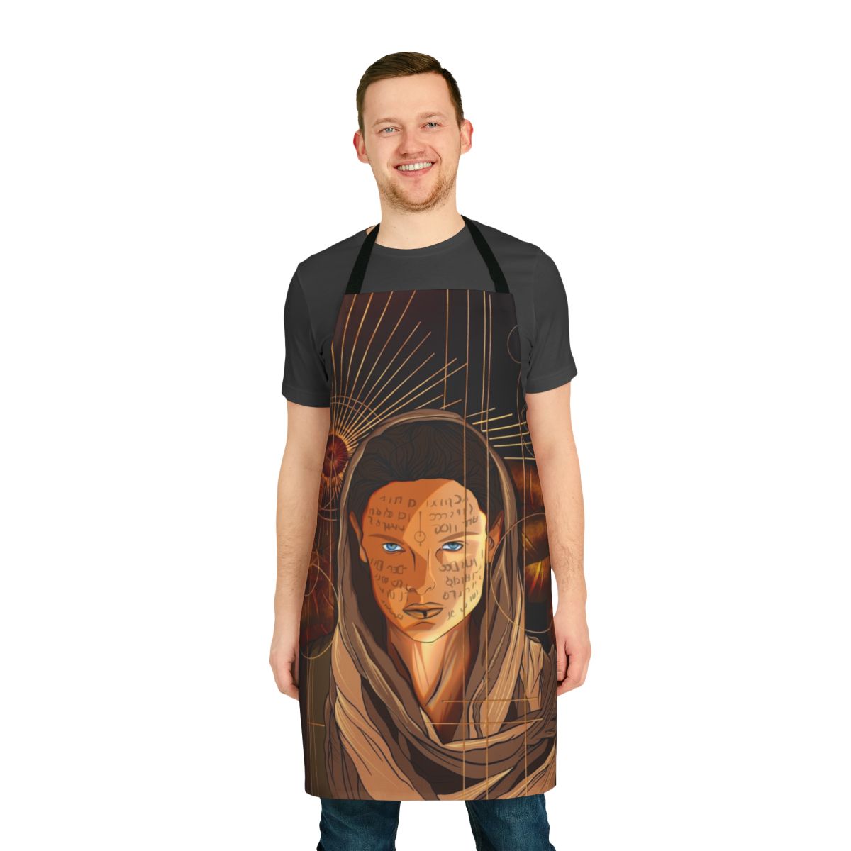 Artistic Dune Lady Jessica inspired apron featuring the iconic Shai Hulud sandworm of Arrakis
