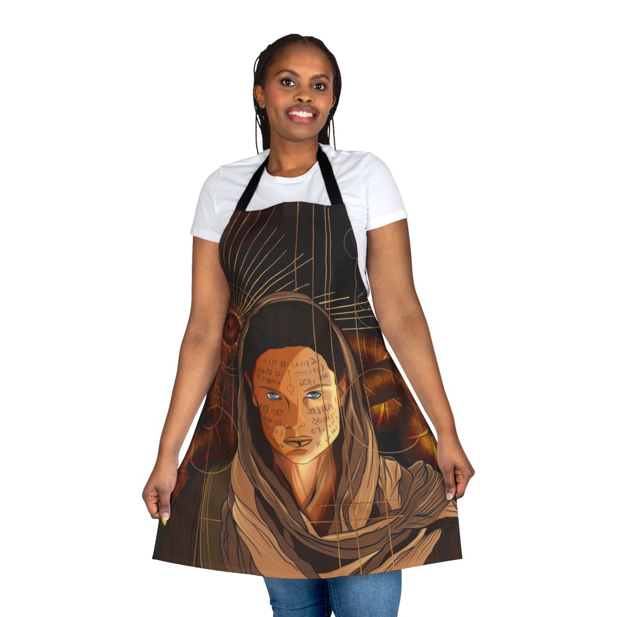 Artistic Dune Lady Jessica inspired apron featuring the iconic Shai Hulud sandworm of Arrakis