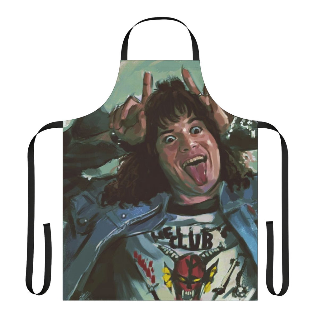 Artistic Eddie Munson apron featuring a portrait of the Stranger Things character