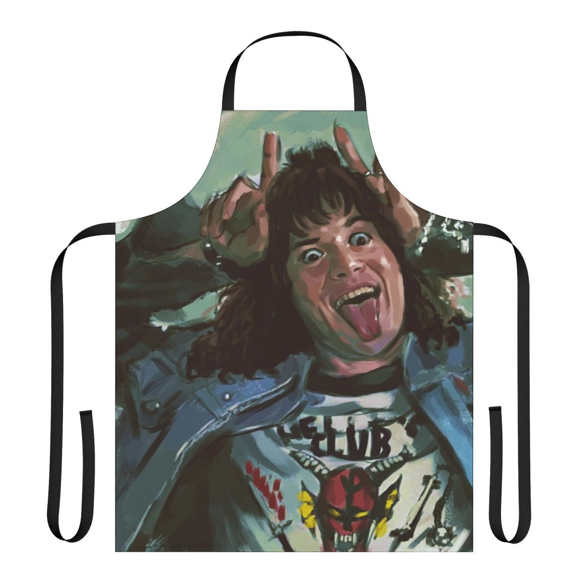 Artistic Eddie Munson apron featuring a portrait of the Stranger Things character
