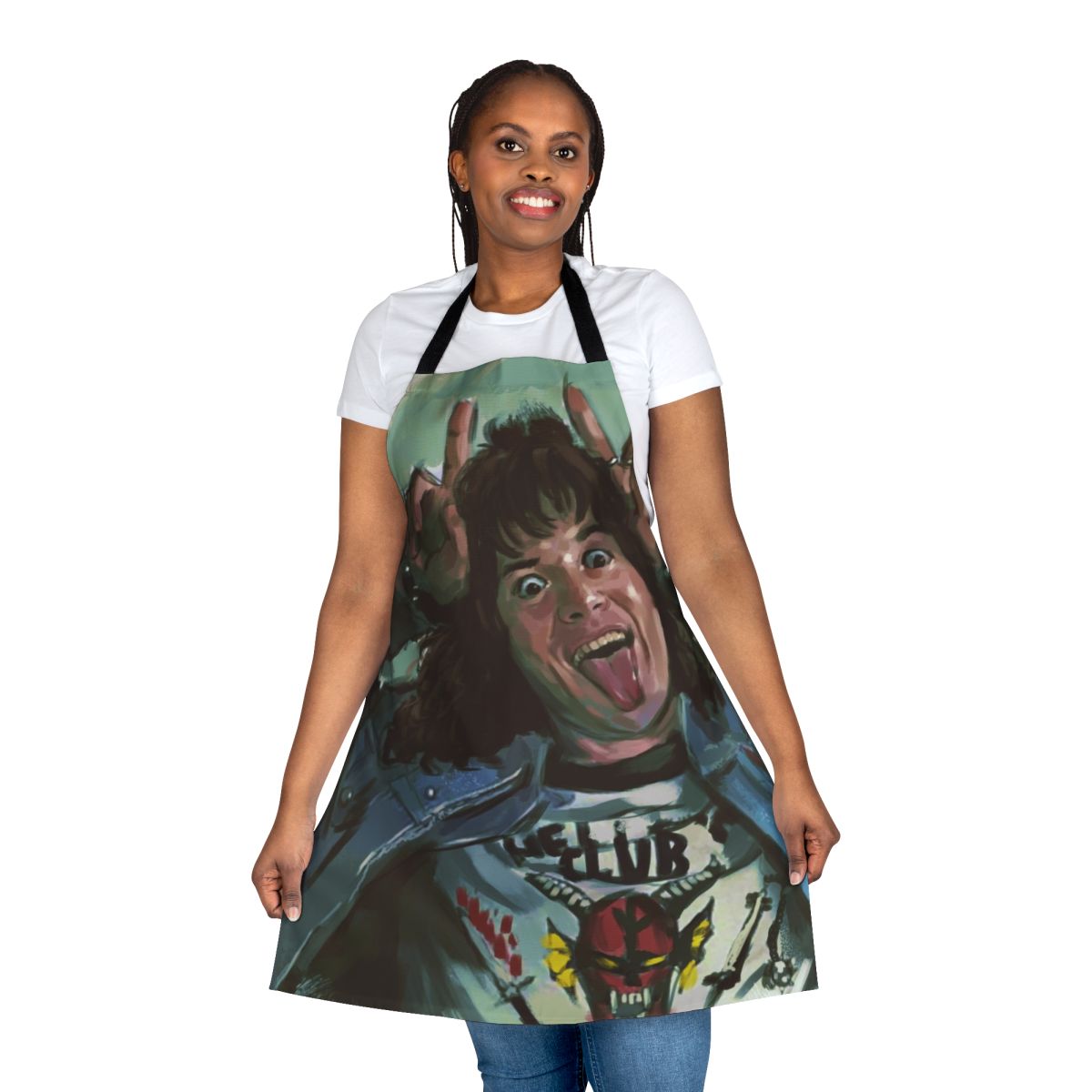 Artistic Eddie Munson apron featuring a portrait of the Stranger Things character