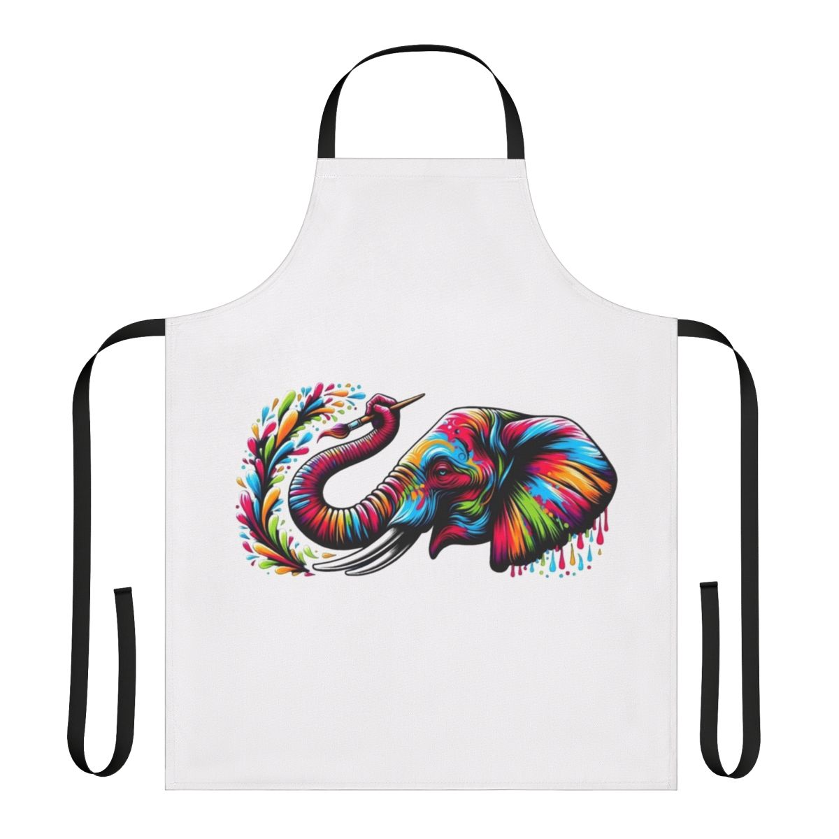 Colorful elephant painting design on an apron for artists, chefs, and nature lovers