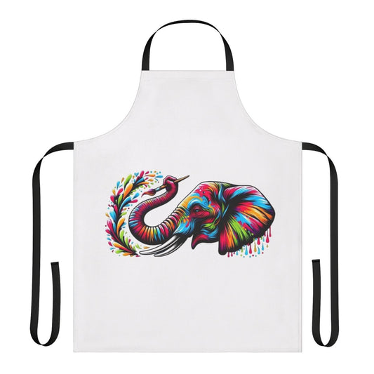 Colorful elephant painting design on an apron for artists, chefs, and nature lovers