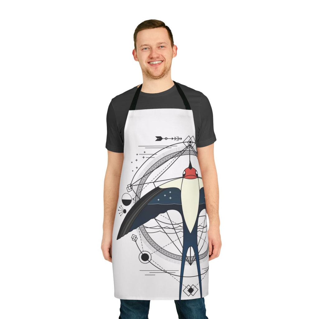 Artistic geometric swallow design on a high-quality cotton apron, perfect for the modern, creative bird lover.