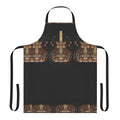 Artistic apron featuring a guitar design with steampunk-inspired elements like cogs, gears, and a dragonfly
