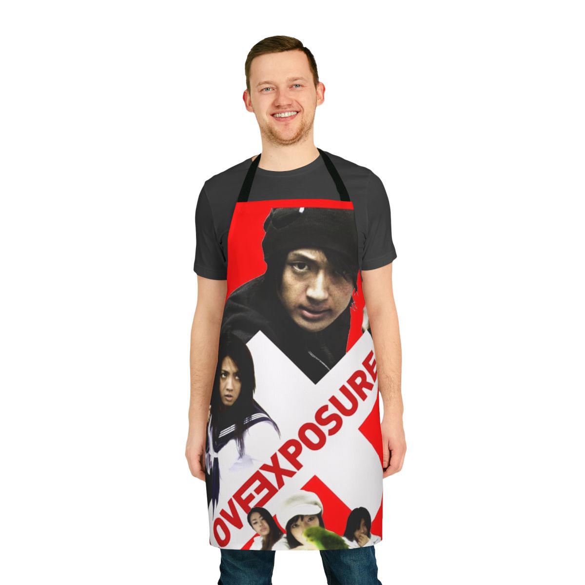 Artistic apron design featuring elements from the acclaimed Japanese film "Love Exposure"