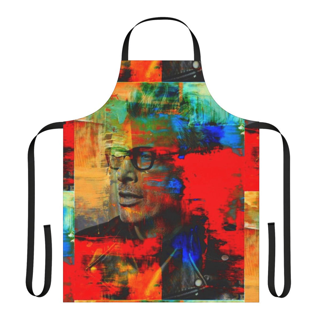 A high-quality cooking apron featuring a striking portrait of actor Jeff Goldblum.