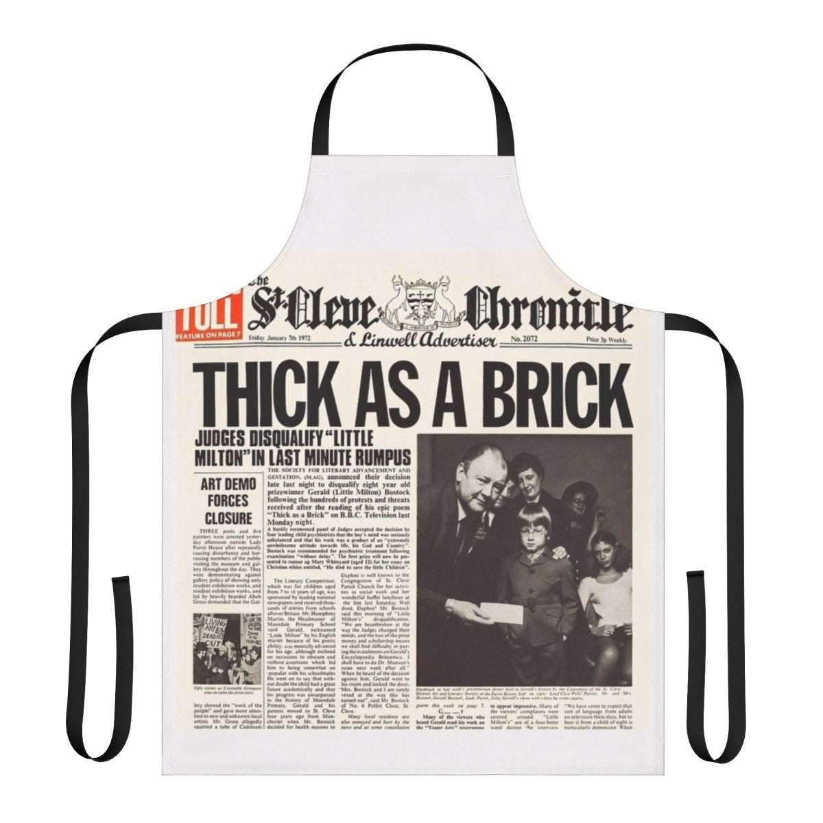 Jethro Tull inspired apron featuring the iconic Thick As A Brick album cover