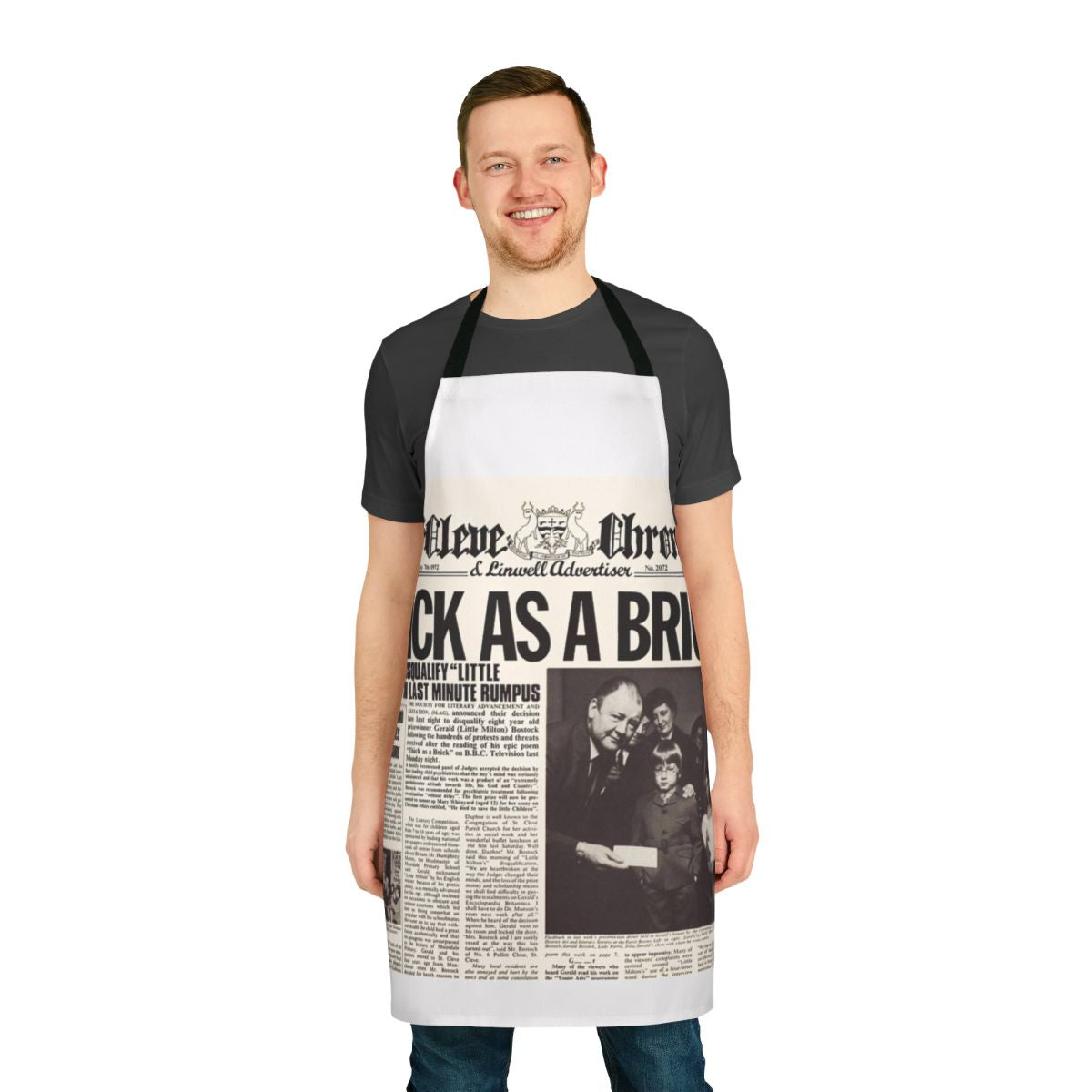 Jethro Tull inspired apron featuring the iconic Thick As A Brick album cover