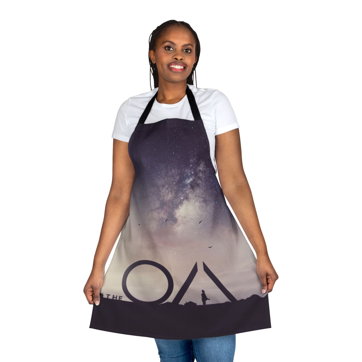 Artistic apron featuring imagery from the TV series The OA, including the 5 movements and landscape/nature themes.
