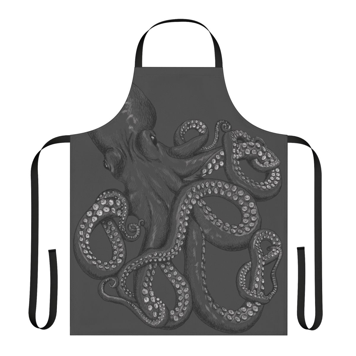 Realistic black and white octopus design on a two-tone apron