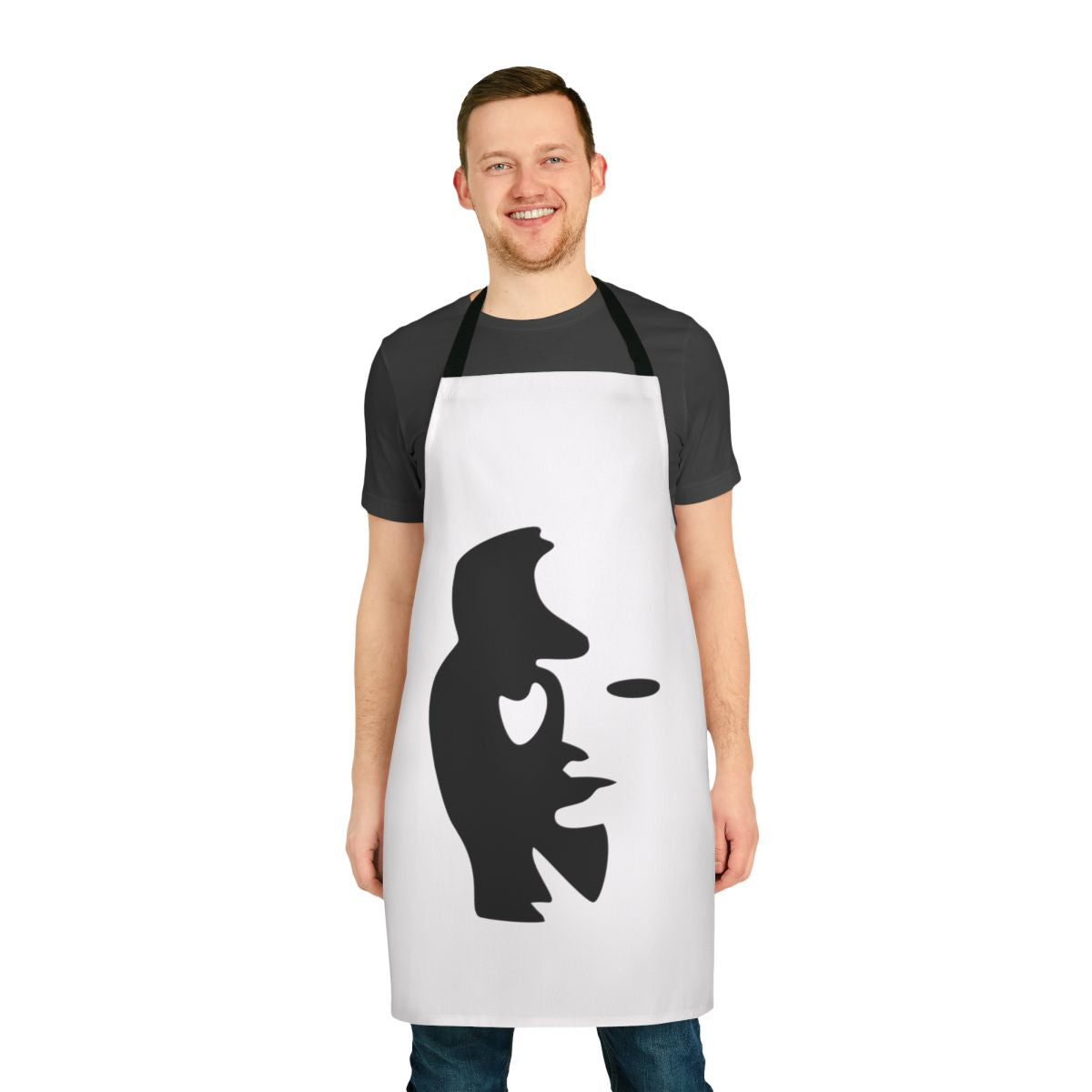 Optical illusion apron featuring a saxophone player design