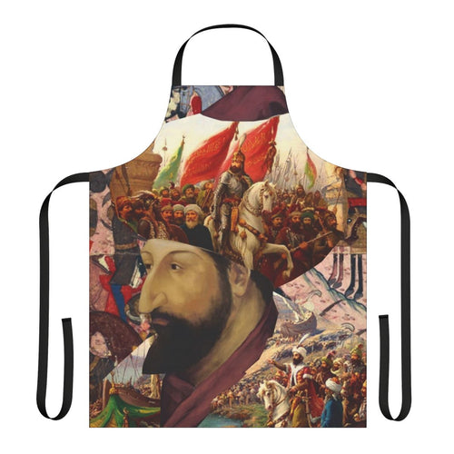 Fatih Sultan Mehmet inspired collage design apron with Ottoman Empire conquest imagery