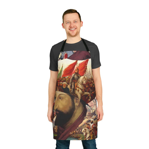 Fatih Sultan Mehmet inspired collage design apron with Ottoman Empire conquest imagery
