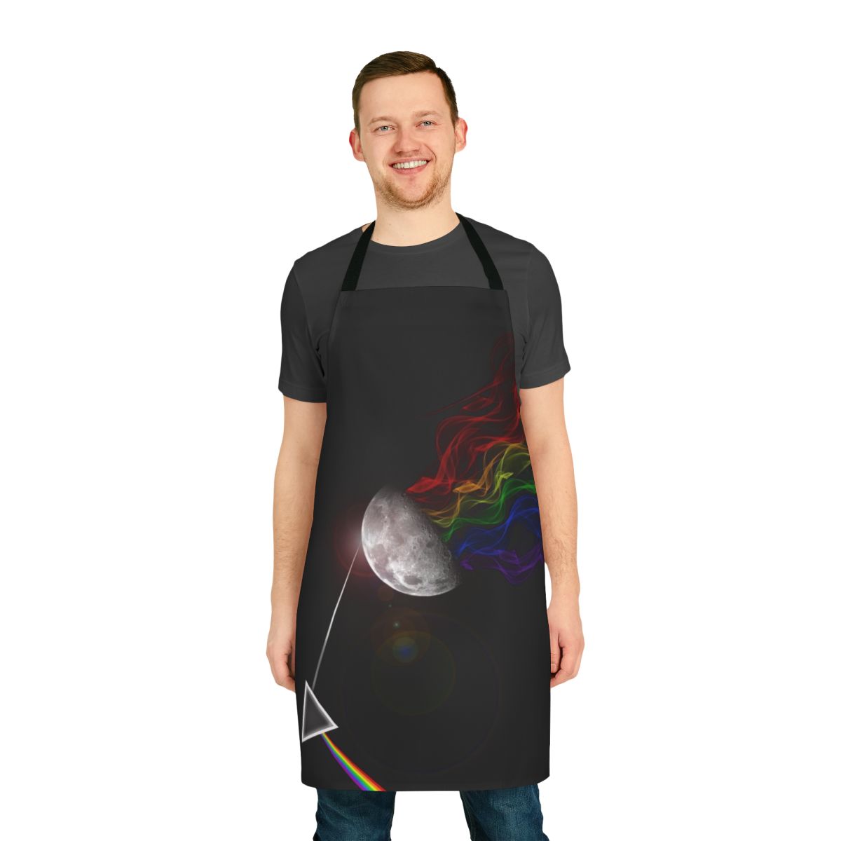Apron featuring an abstract design inspired by the iconic Pink Floyd album cover for "Dark Side of the Moon"