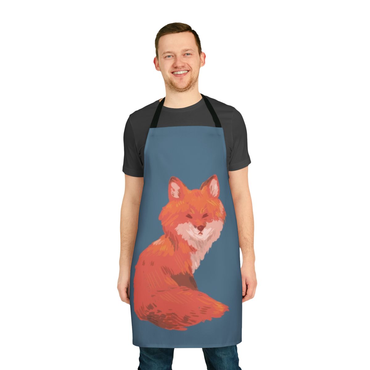 A beautifully painted red fox apron, perfect for nature and wildlife enthusiasts.