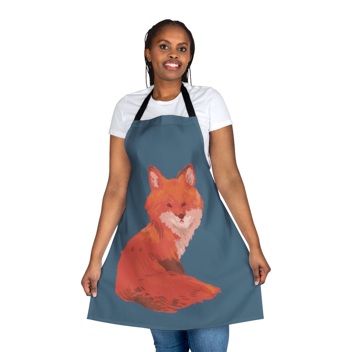 A beautifully painted red fox apron, perfect for nature and wildlife enthusiasts.