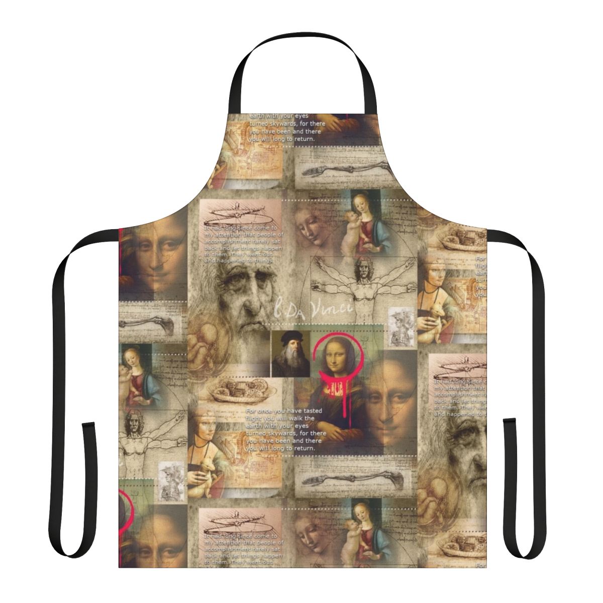 Apron featuring a design inspired by the iconic paintings of Leonardo da Vinci, the renowned Renaissance artist.