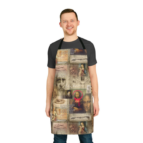 Apron featuring a design inspired by the iconic paintings of Leonardo da Vinci, the renowned Renaissance artist.