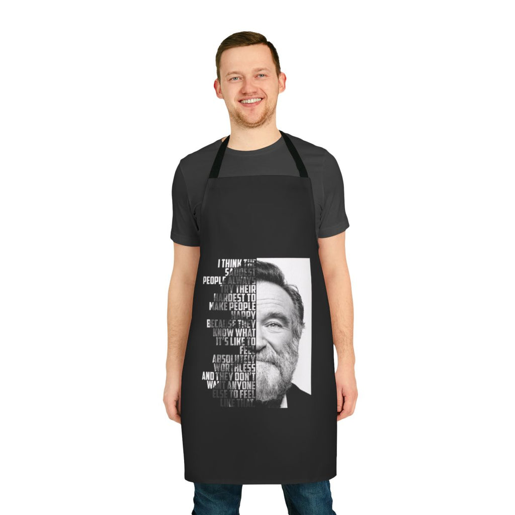 Artistic apron featuring a graphic design portrait of actor and comedian Robin Williams