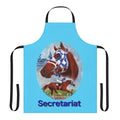 Artistic portrait illustration of the legendary racehorse Secretariat printed on an apron