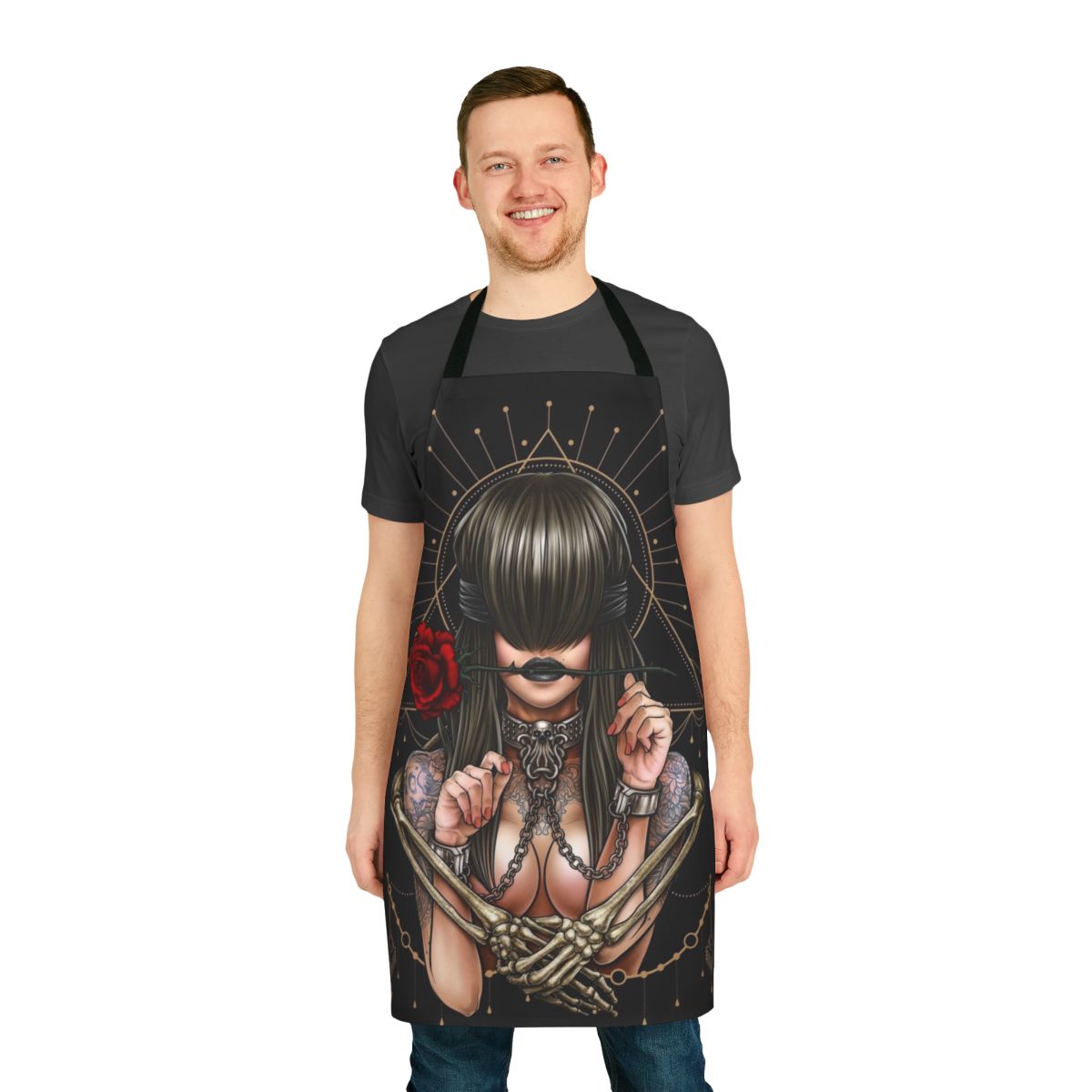 Artistic see no evil apron with a dark fantasy gothic witch design