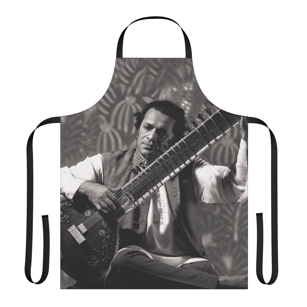 Apron featuring an artistic illustration of a sitar player