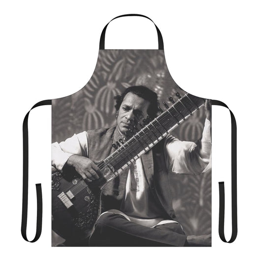 Apron featuring an artistic illustration of a sitar player