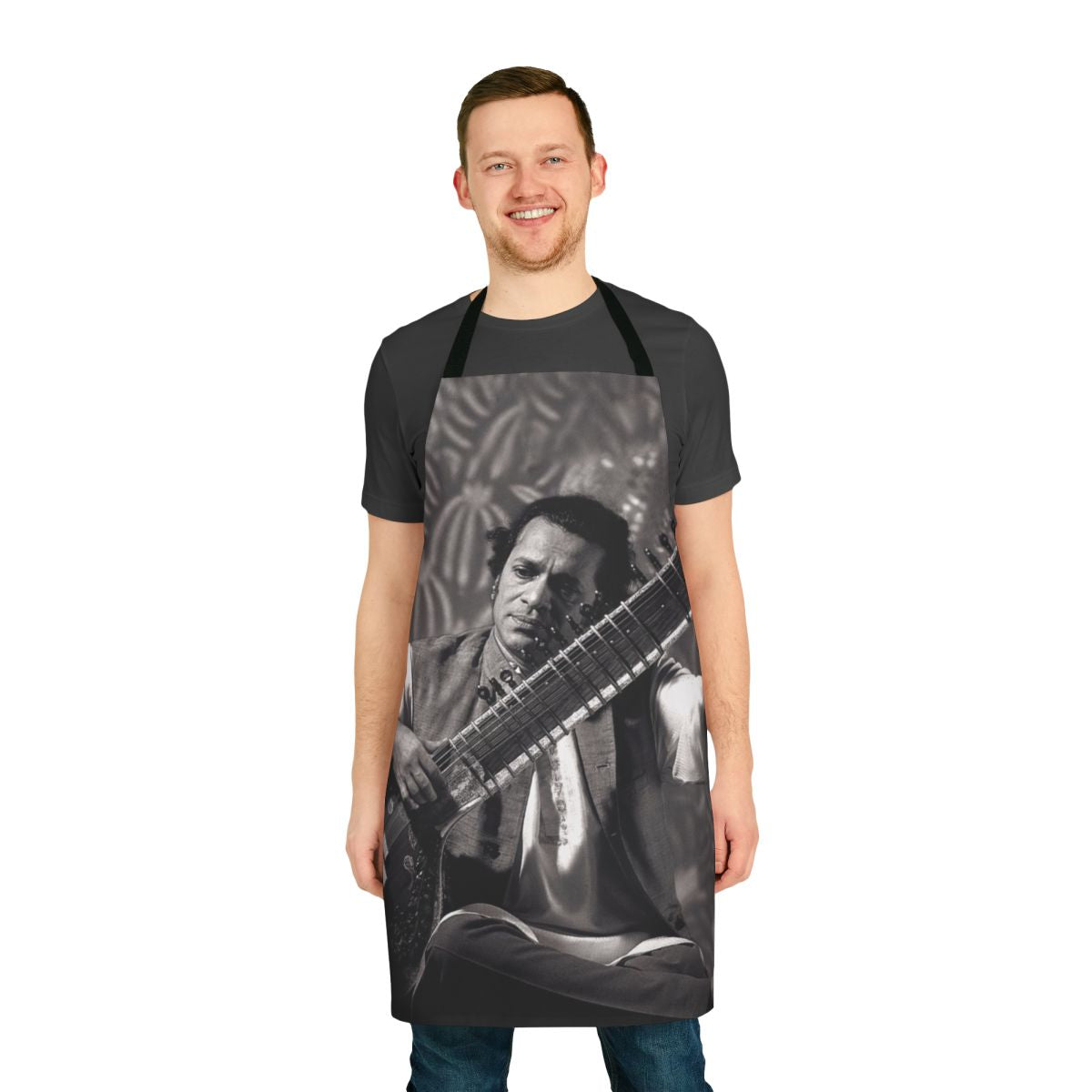 Apron featuring an artistic illustration of a sitar player