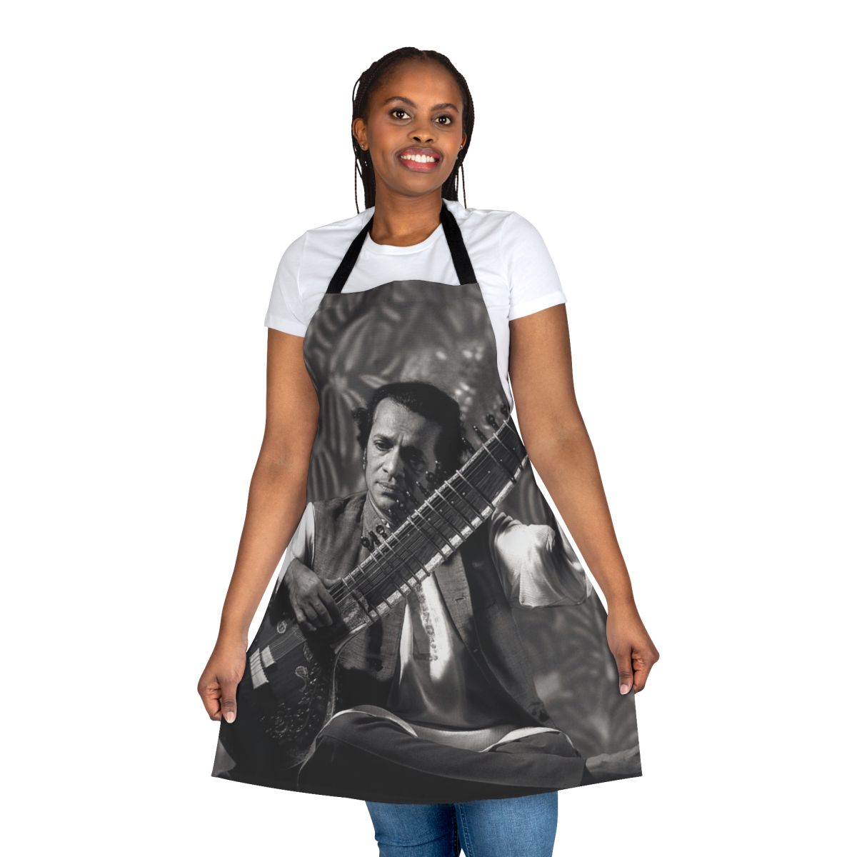 Apron featuring an artistic illustration of a sitar player