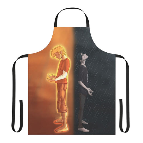 Artistic apron featuring Nico di Angelo and Will Solace from the Percy Jackson universe
