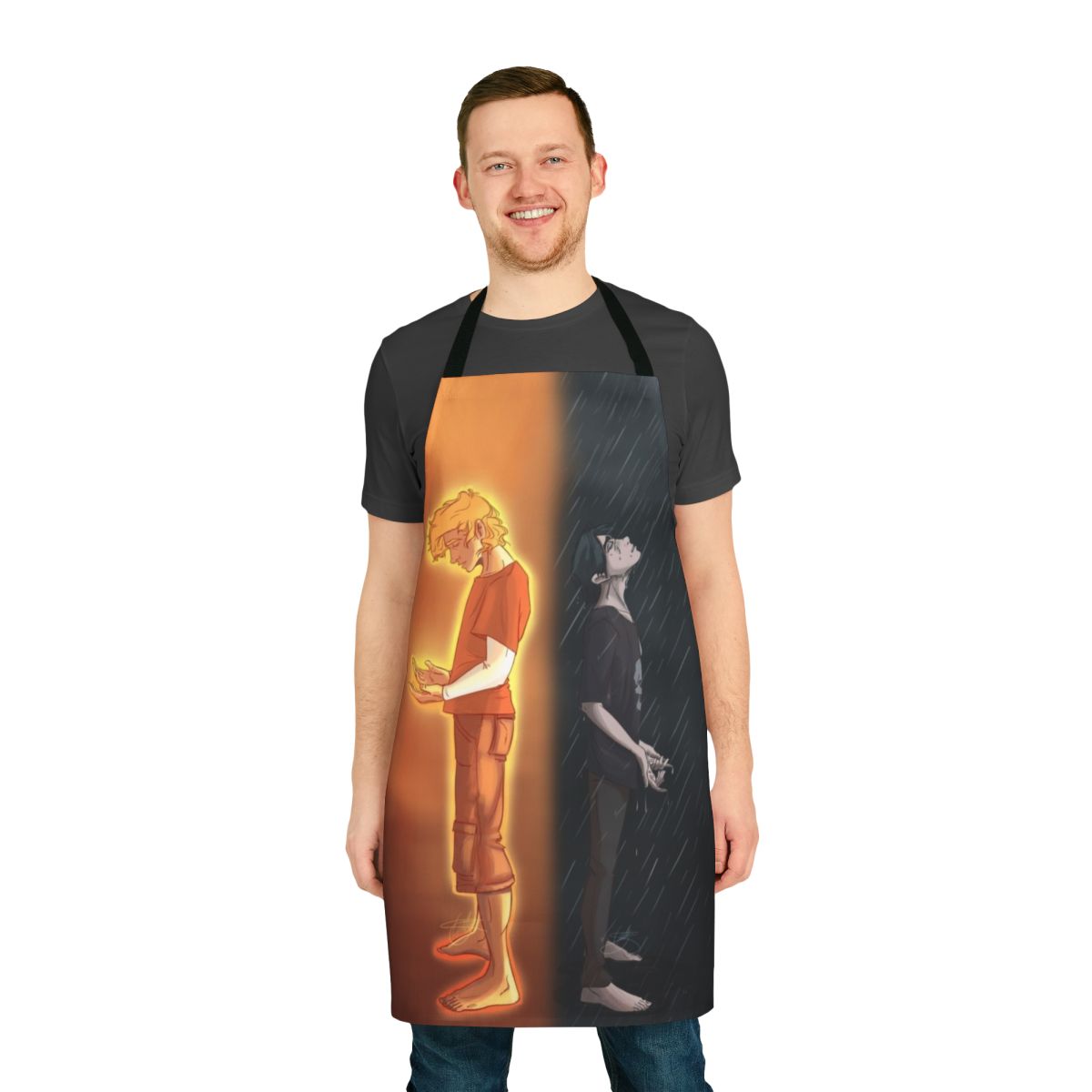 Artistic apron featuring Nico di Angelo and Will Solace from the Percy Jackson universe