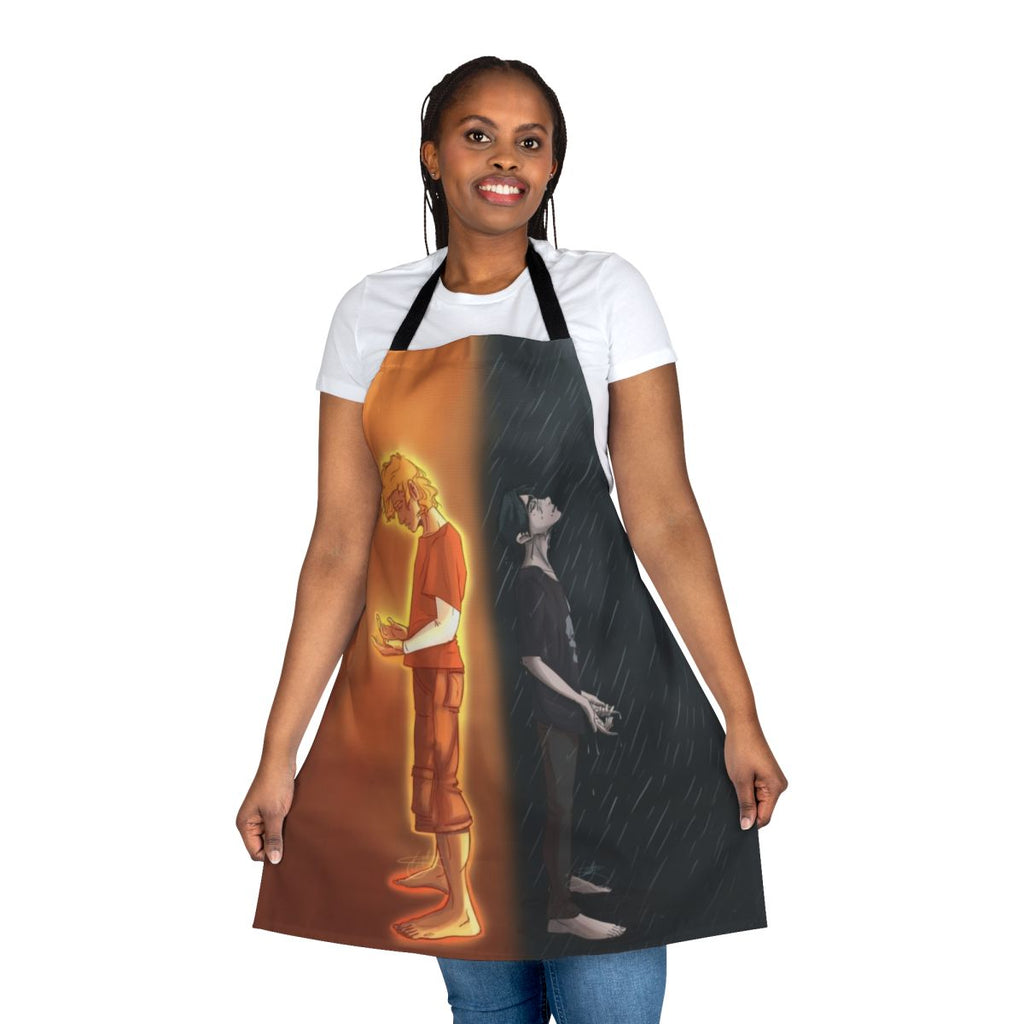Artistic apron featuring Nico di Angelo and Will Solace from the Percy Jackson universe