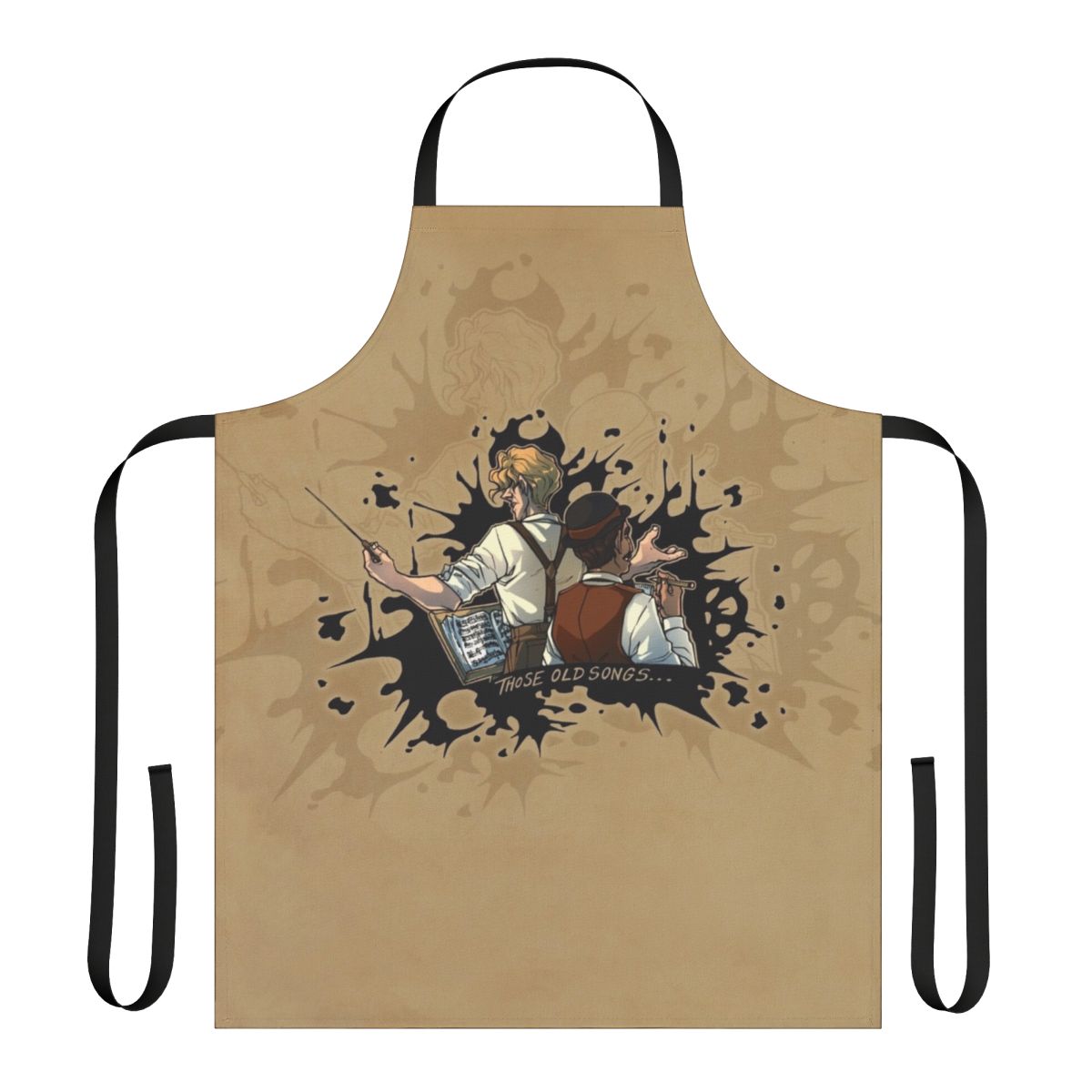 Vintage-inspired apron with abstract ink splatter design, perfect for music enthusiasts and creative types.