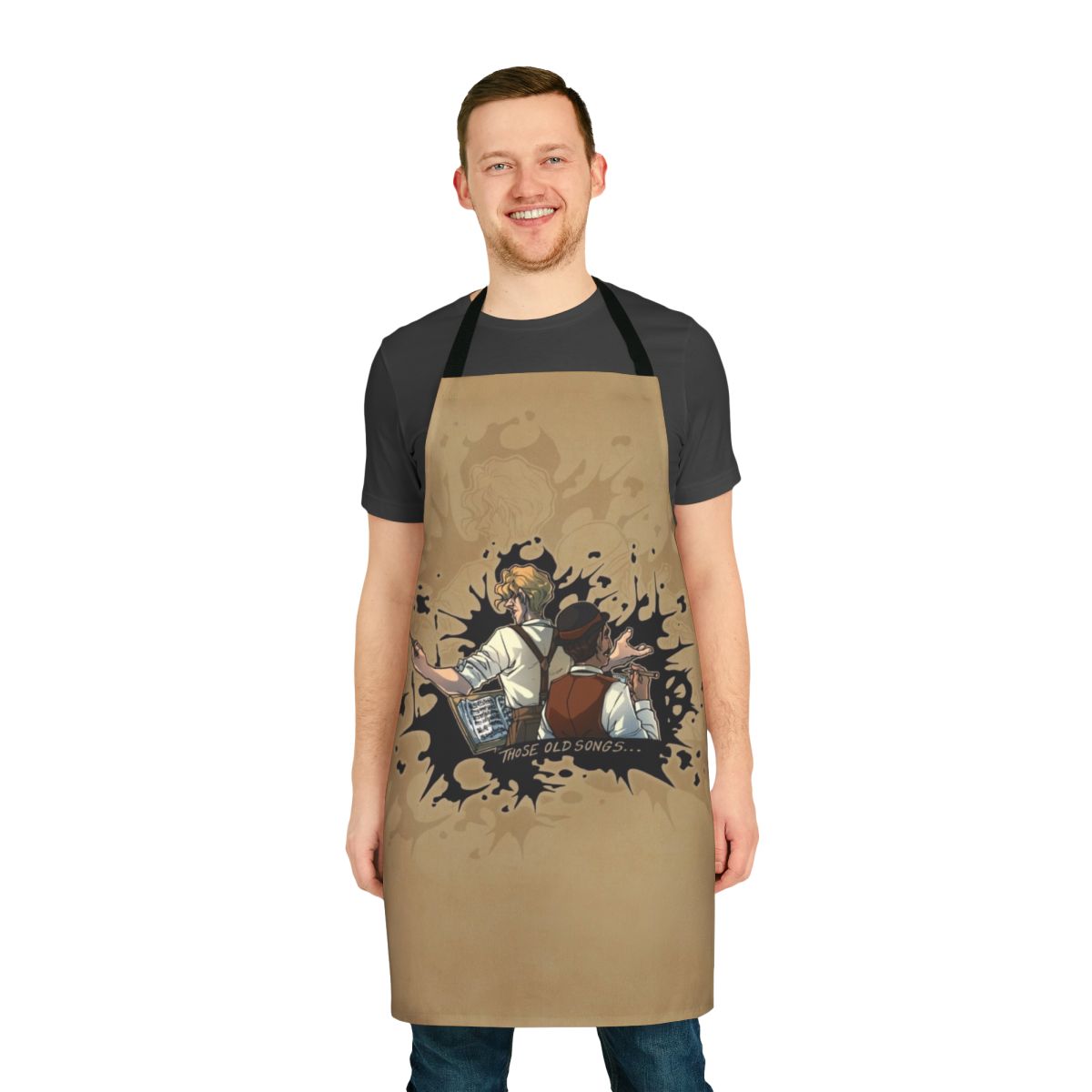 Vintage-inspired apron with abstract ink splatter design, perfect for music enthusiasts and creative types.