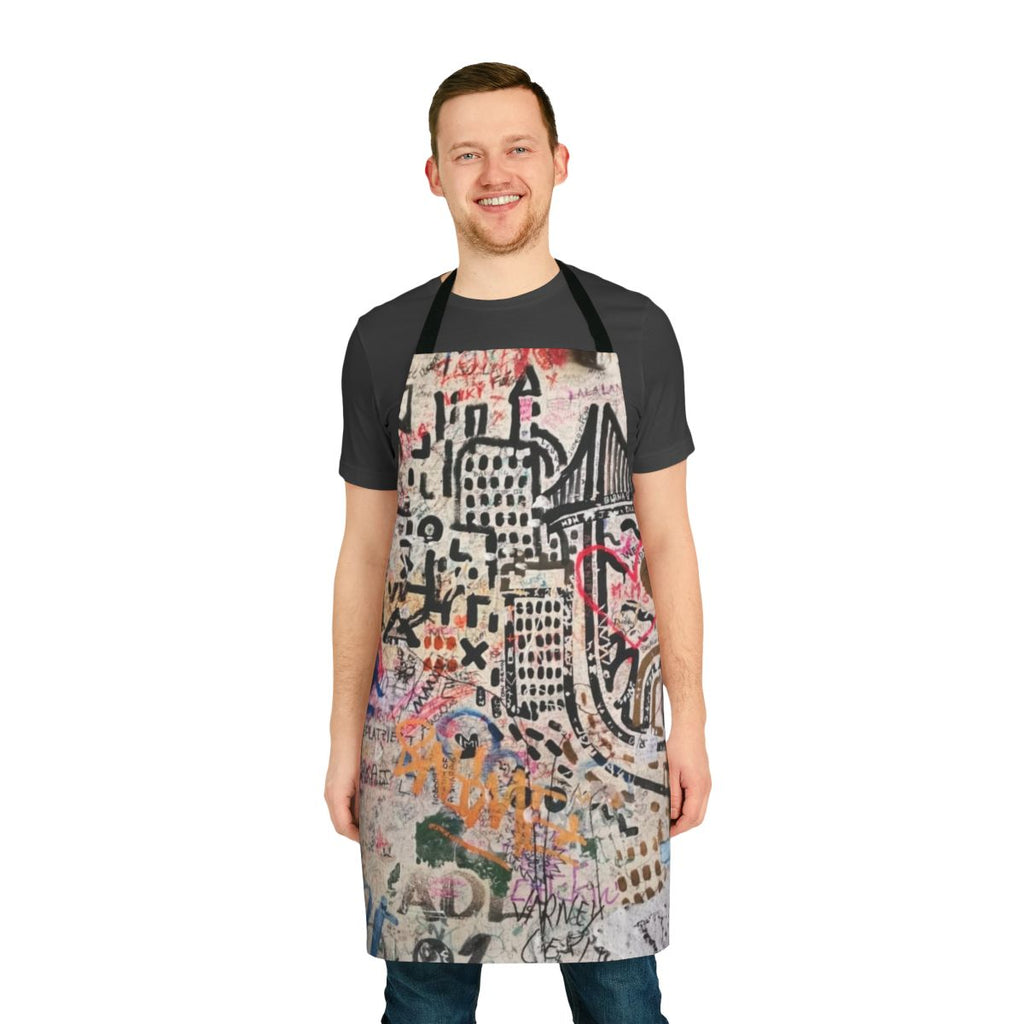 Stylish street art inspired apron with Banksy-esque stencil graphics