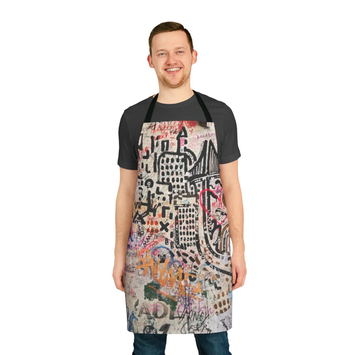 Stylish street art inspired apron with Banksy-esque stencil graphics