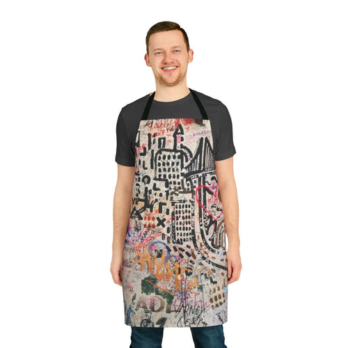 Stylish street art inspired apron with Banksy-esque stencil graphics