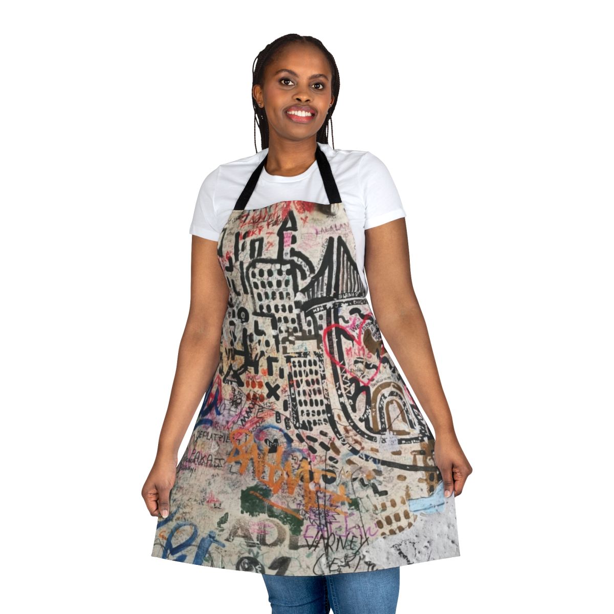 Stylish street art inspired apron with Banksy-esque stencil graphics