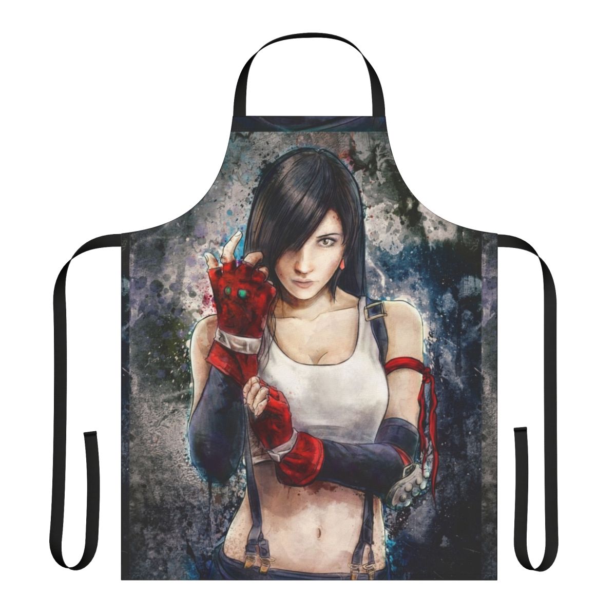 Artistic illustration of Tifa Lockhart, the iconic Final Fantasy VII character, on a high-quality apron.