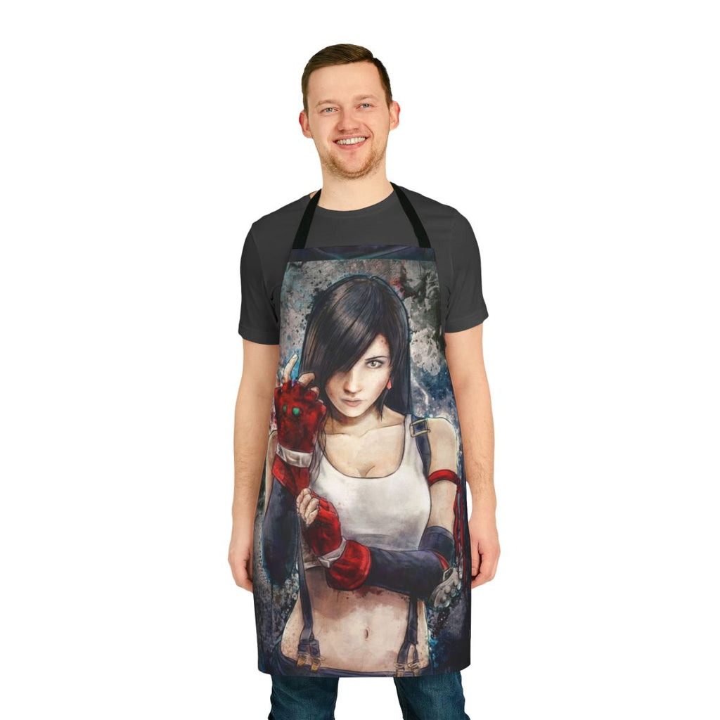Artistic illustration of Tifa Lockhart, the iconic Final Fantasy VII character, on a high-quality apron.