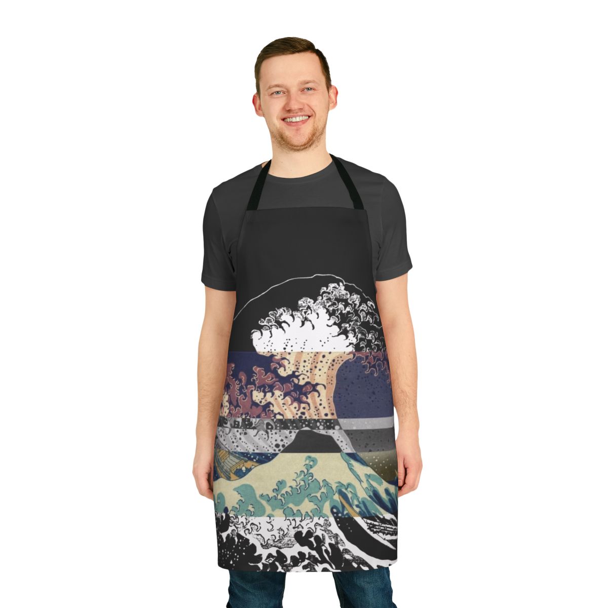 Colorful abstract wave pattern apron inspired by the famous Hokusai artwork "The Great Wave"