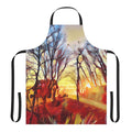 Artistic apron featuring a digital painting of a winter dawn landscape with mountains, trees, and a scenic panoramic view.