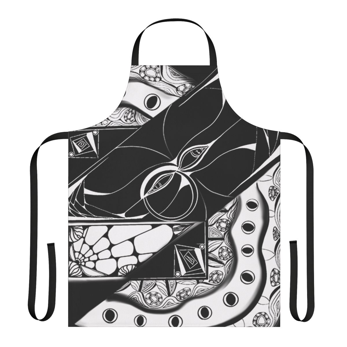 Artsy black and white apron with hidden musical note designs